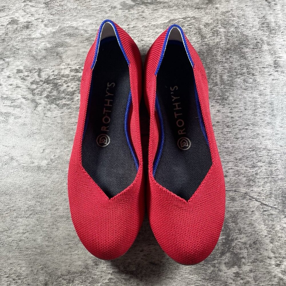 Rothy’s The Flat Women’s 8 Red Round Toe Knit Slip On Ballet Flats - Picture 7 of 9